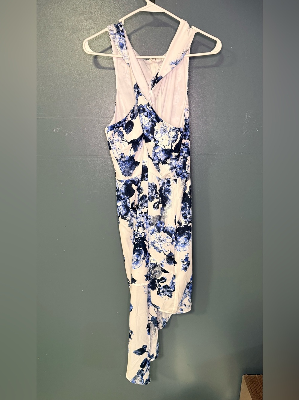 VENUS White Dress with Blue Watercolor Print